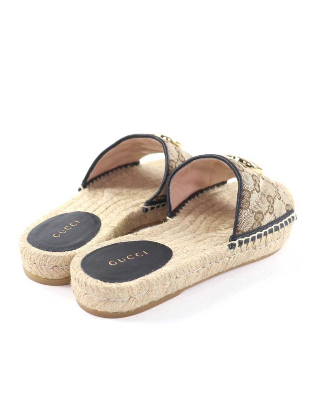 Gucci GG Canvas Marmont Espadrille Sandals Beige Gold 35 - Picture 3 of 13